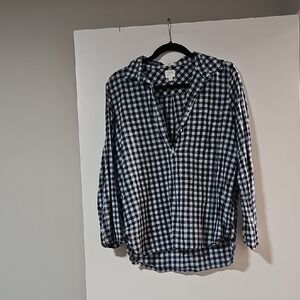 J. Crew Navy and White Checkered Top